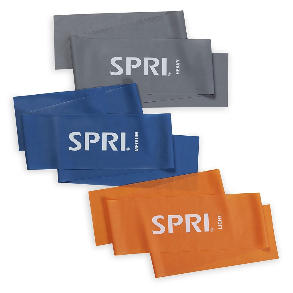 SPRI Flat Resistance Bands 3-Pack – Light Medium Heavy Tension Exercise Bands for Workouts