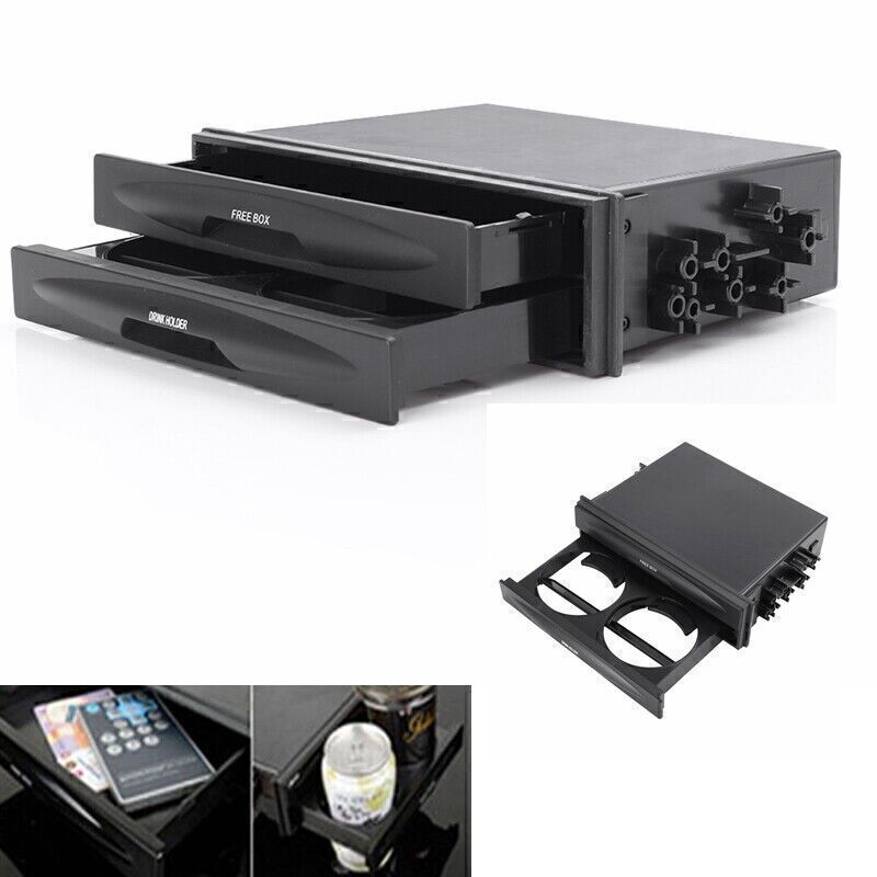 Universal Double Din Dash Storage Box with Cup Holder Mount  