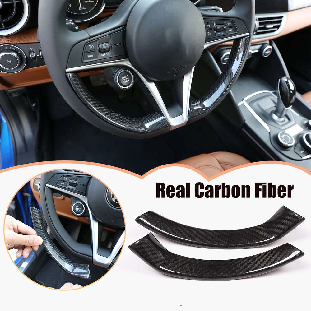 Real Carbon Fiber Steering Wheel Cover Trim For Alfa Romeo Giulia Stelvio 17-21