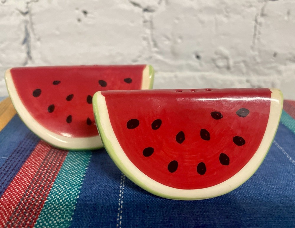 Vintage Watermelon Salt Pepper Shakers Ceramic Fruit Kitchen Decor