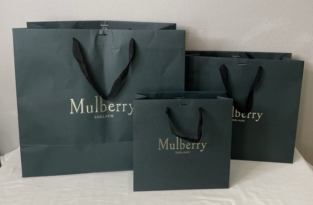 3 x Designer MULBERRY Shopping Gift Bags, Large, Medium & Small