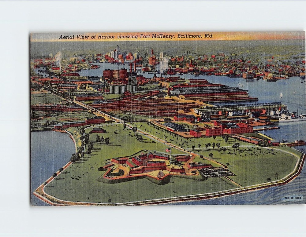 Postcard Aerial View Harbor Fort McHenry Baltimore Maryland USA