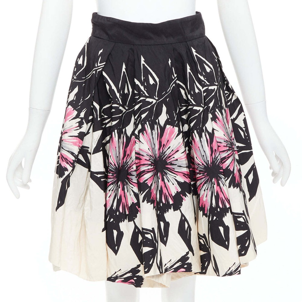 GUCCI 2007 black cream abstract floral silk bubble skirt size IT40 M-image