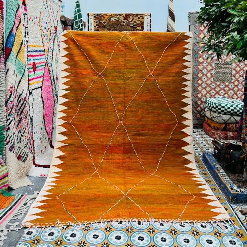 Handmade Orange Moroccan Rug: Tribal Berber Wool Carpet