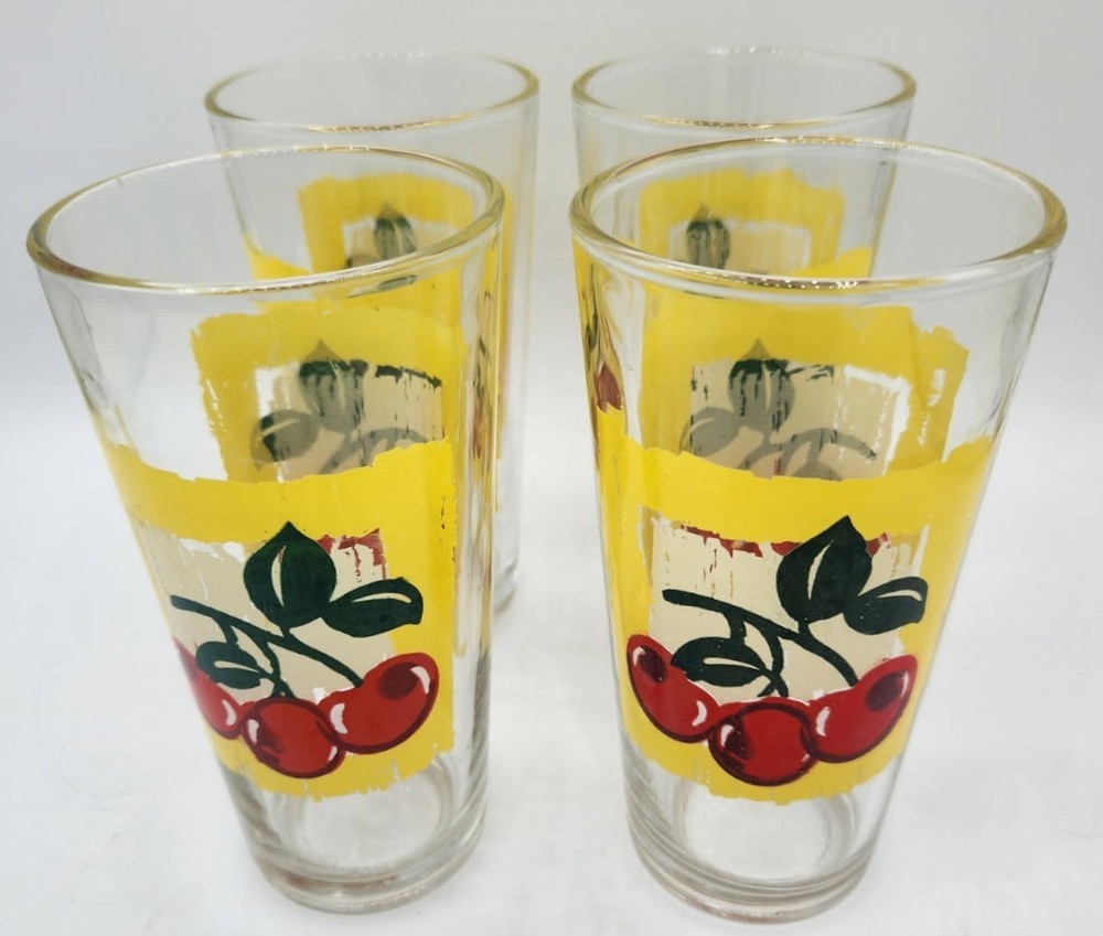 Vintage MCM KIG Indonesia Cherry glasses, set of 4