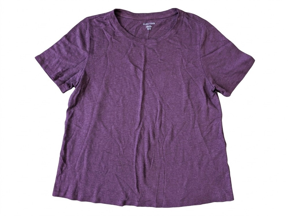 Eileen Fisher Top Womens XS Purple Cotton Blend Crew Neck Short Sleeve Shirt...