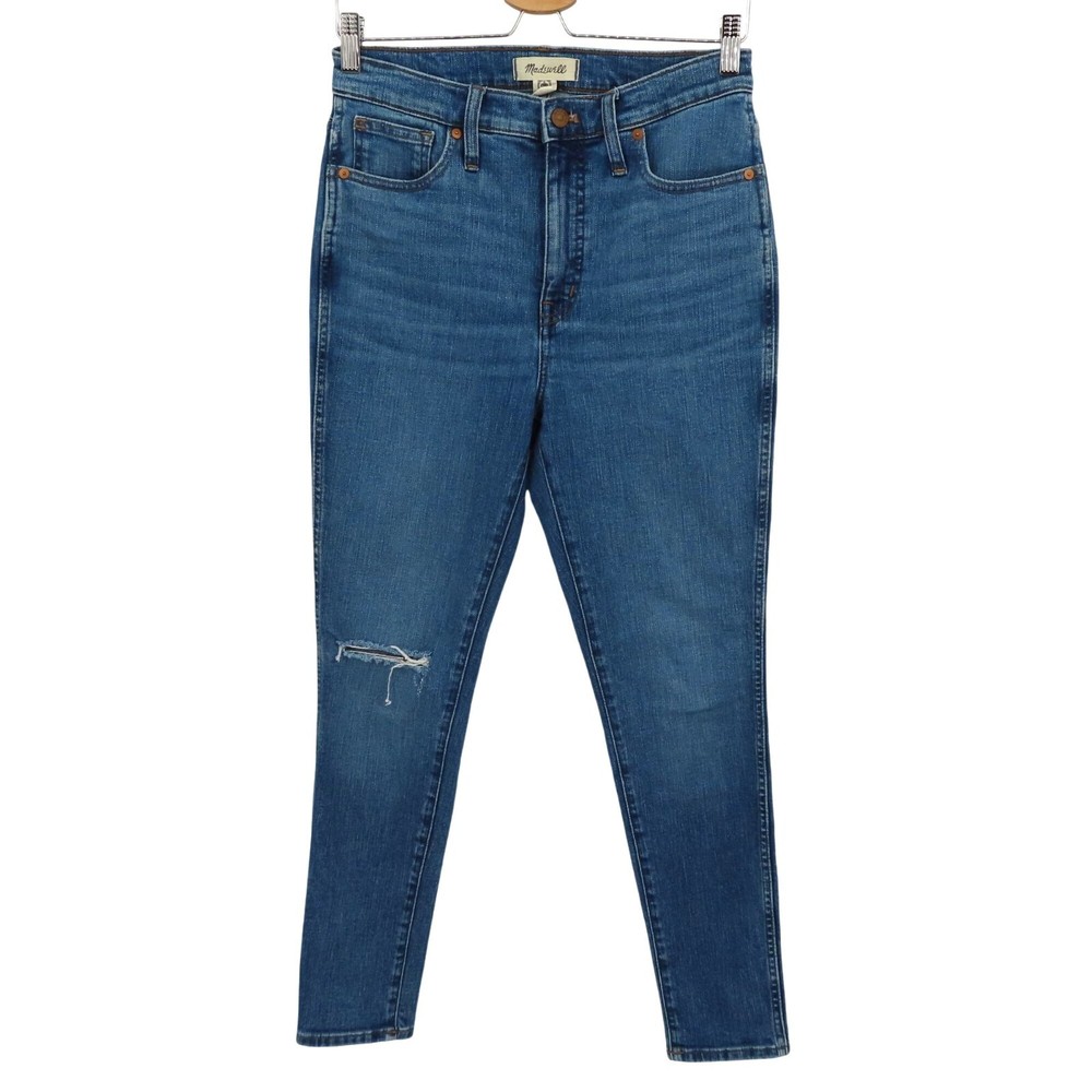 Madewell High Rise Skinny Distressed Blue Denim Jeans for Women 10 Inch Inseam Cotton