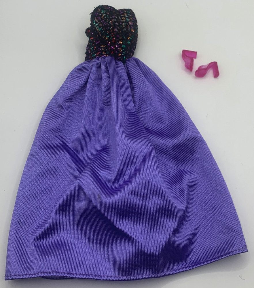 Vintage Barbie Doll Fashion Pack Outfit Shoes Glitter Top Dress Purple Gown