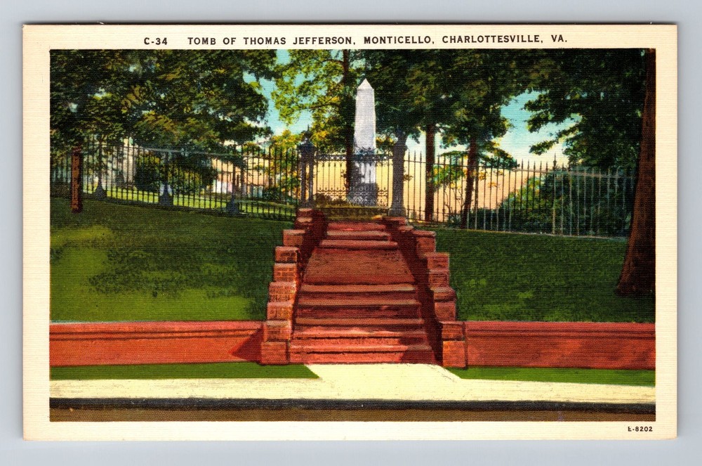 Charlottesville VA-Virginia Tomb Of Thomas Jefferson Vintage Postcard Old Post