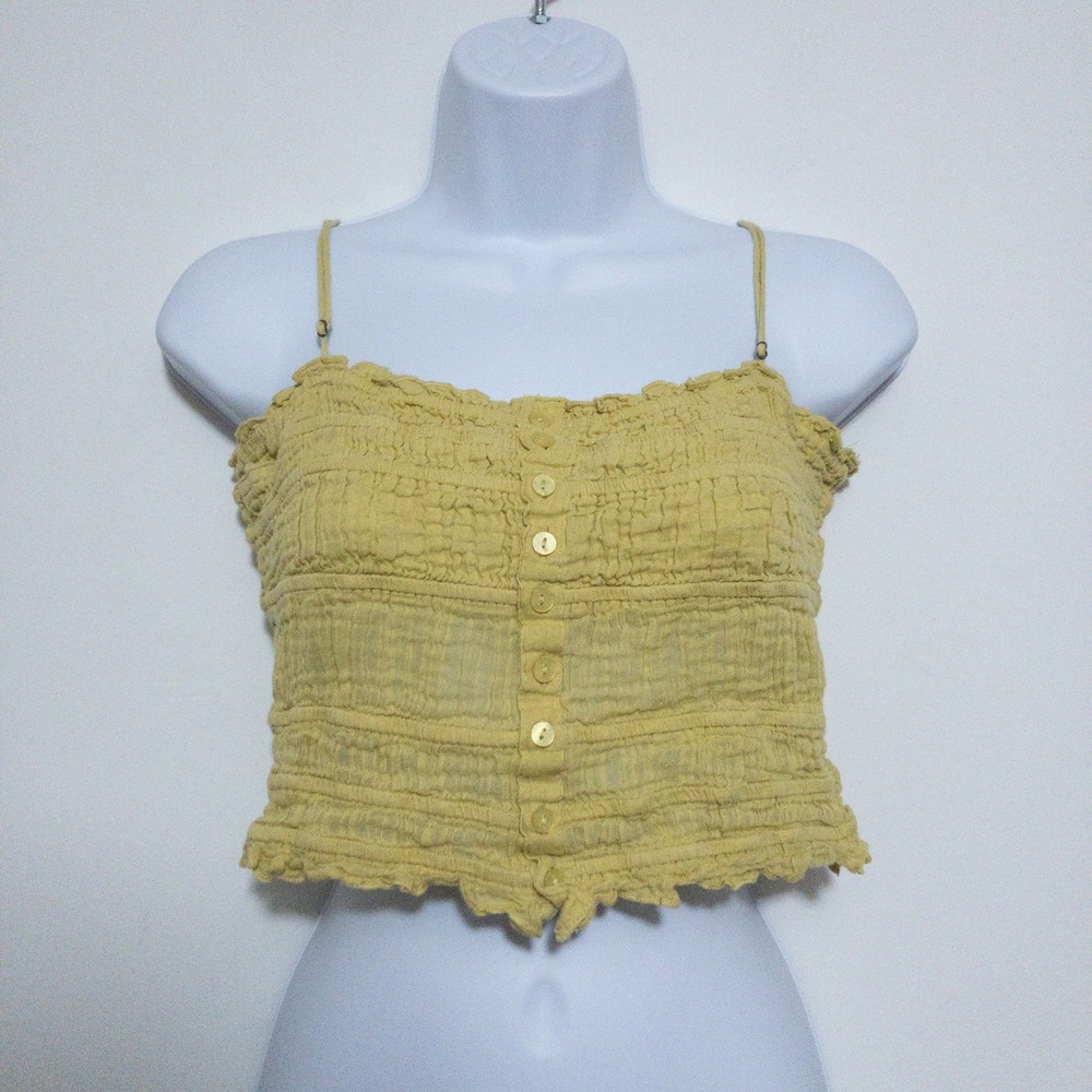 Free People Meridian Corset Ruffle Top Womens M Yellow Cropped 100% Cotton NWOT