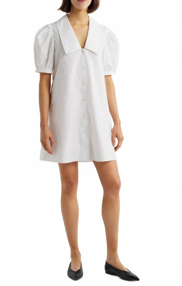 FRAME Sailor Collar White Cotton Poplin Mini Dress Women’s Size L MSRP $478