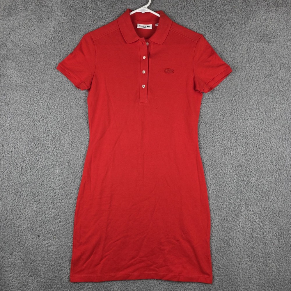 Vintage Lacoste Dress Womens Red Slim Fit Polo Shirt Bodycon Above Knee Dress