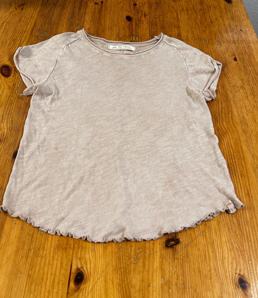 WE THE FREE Women Tee T-shirt Light brown Cropped Cotton Size S *Stain