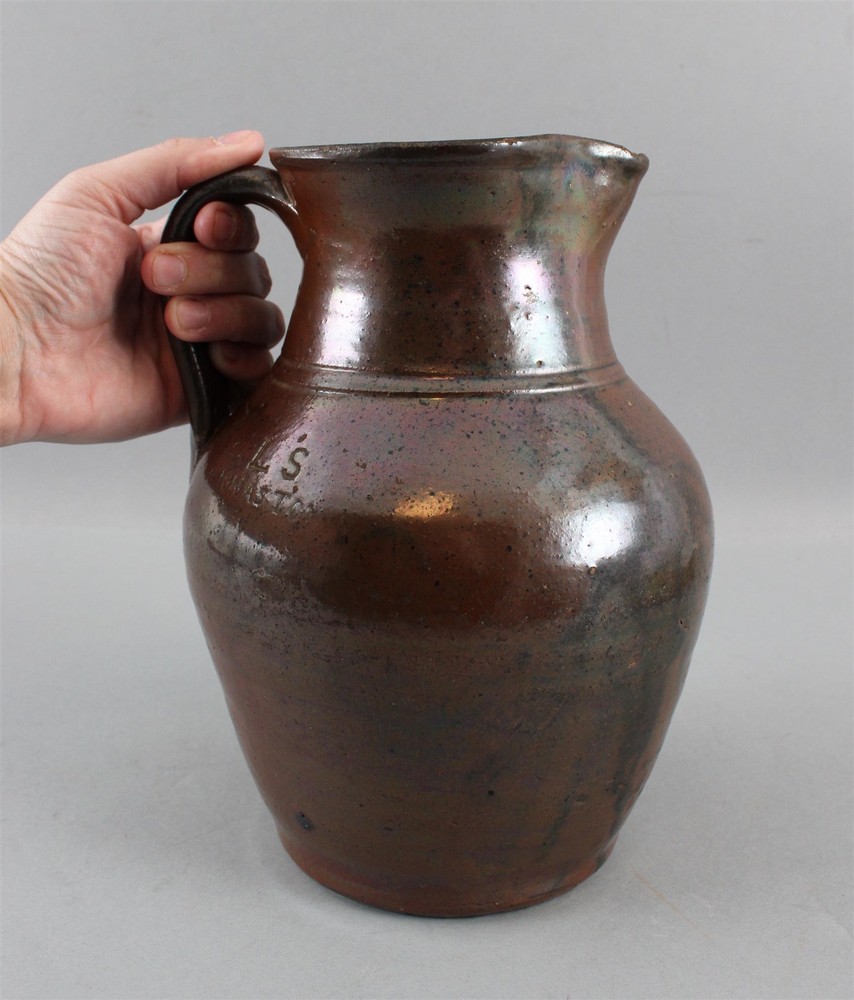 19thC Antique Signed EDWARD STORK Southern Georgia American Redware Pitcher JugRARE....E L S Thomaston...NO RESERVE!