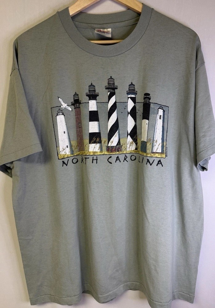 Vintage 90s Hanes Lighthouse Graphic T Shirt XL North Carolina Single Stitch USA