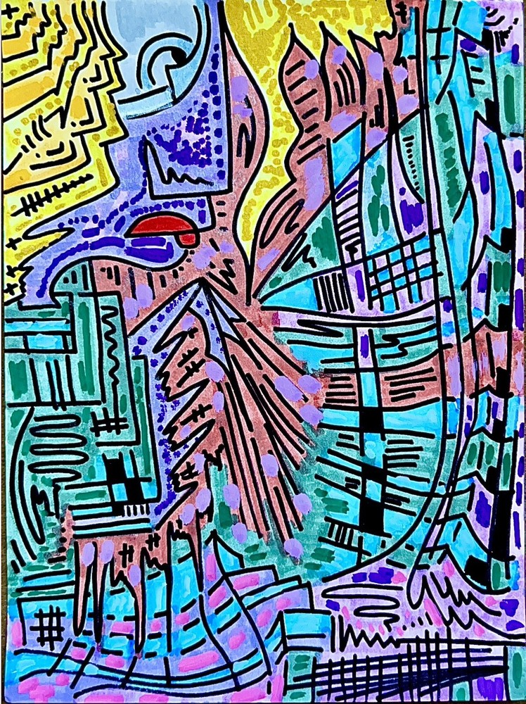 Modern Psychedelic Abstract Cubism Graffiti Art Painting Cartoon Illustration-image
