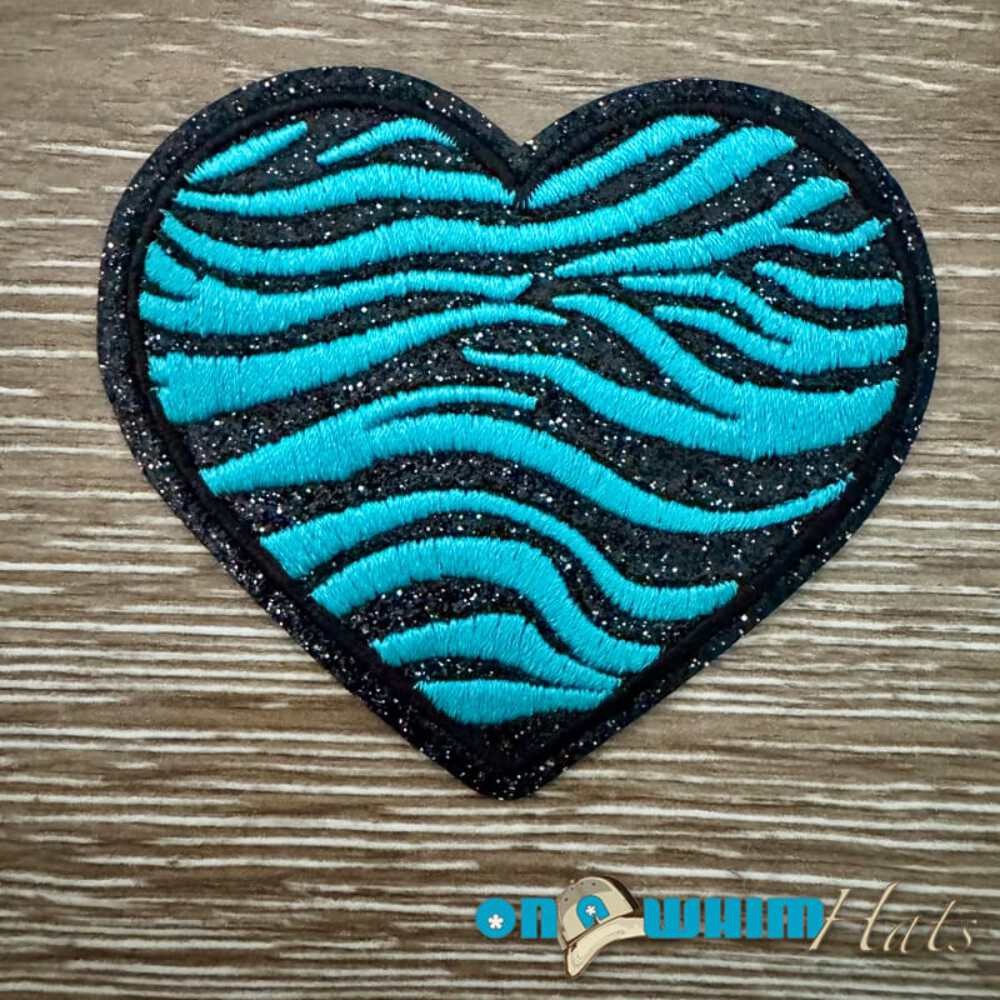 Turquoise Zebra Heart Iron-On Patch