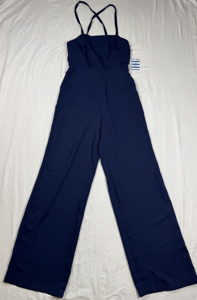 Forever 21 Port Bleu XS Jumpsuit Navy Blue Wide Leg Sleeveless Dressy Romper NWT