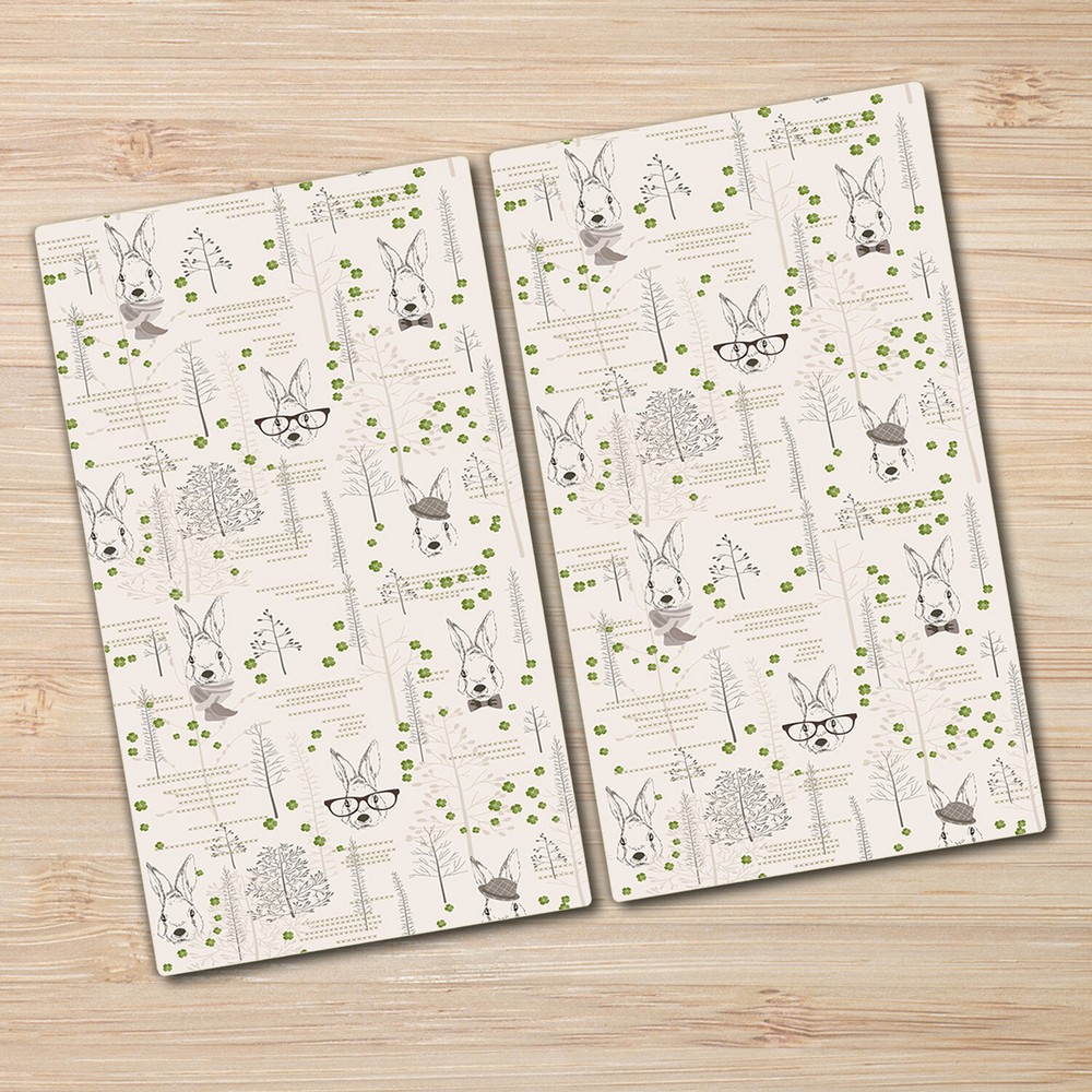 Glass Chopping Cutting Serving Board Worktop Saver Lucky rabbits white 2x30x52