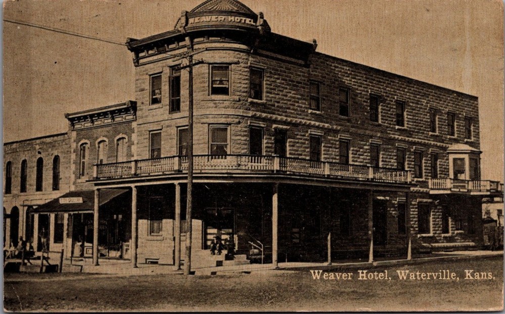Weaver Hotel Waterville Kansas Postcard 1909 Barnes KS Postmark
