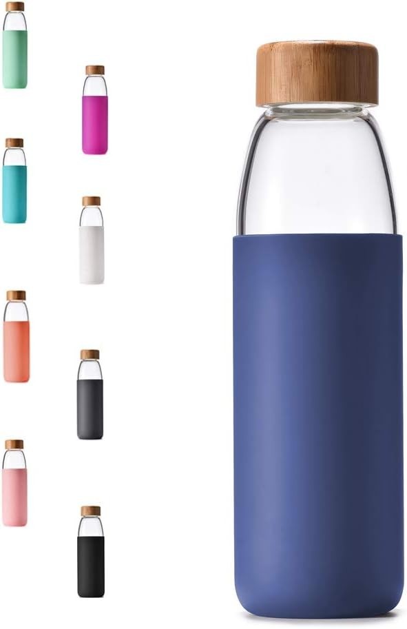 veegoal 18 Oz Borosilicate Glass Water Bottles with 18 Ounces, Sapphire Blue