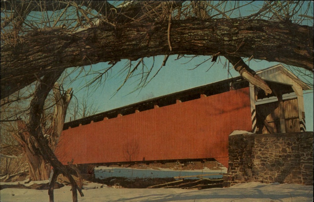 Pennsylvania Greetings Leaman Place Covered Bridge ~ 1950s-60s postcard sku241