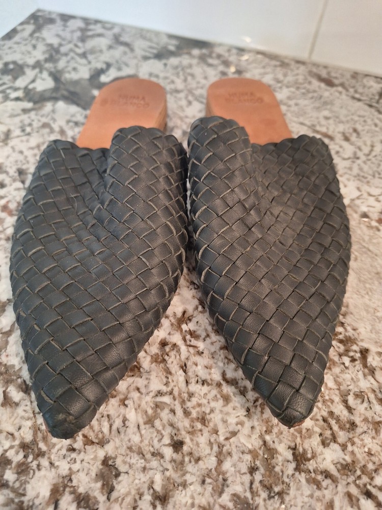 Anthropologie Huma Blanco Black Leather Mules size 38