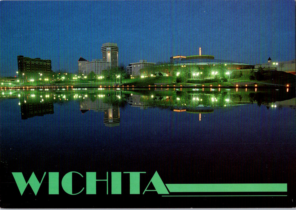 Vintage Postcard Arkansas River Lights Wichita Kansas