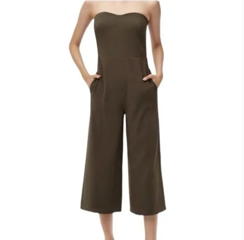 Aritzia Babaton Cropped Strapless Wideleg Jumpsuit Size 0 Olive Green Evening