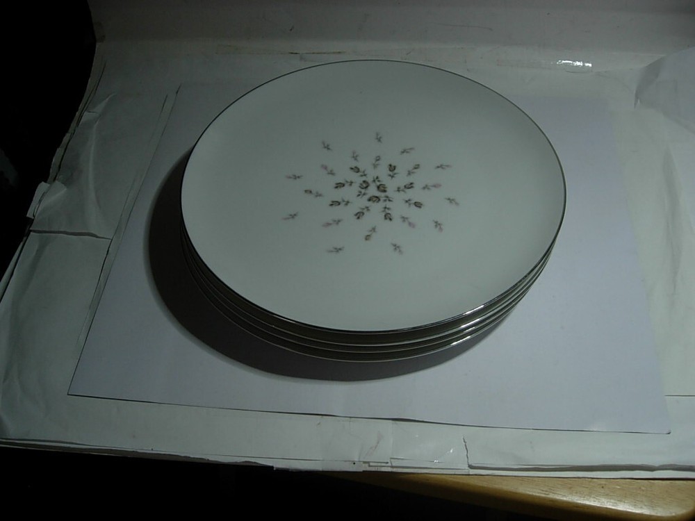 Petite Bouquet By Japan Set Of 4 Floral Silver Rim Dinner Plates 10.5