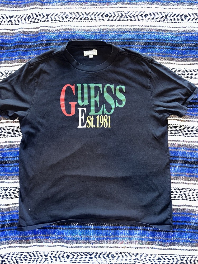 Guess Graphic T-Shirt Men Sz XL Black Logo Spellout Y2K Short Sleeve Logo