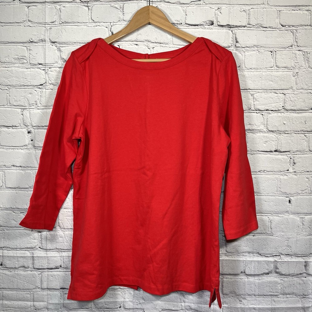 Lands' End Button Up Back Shirt Women's Size Large (14-16) Red 3/4 Sleeve
