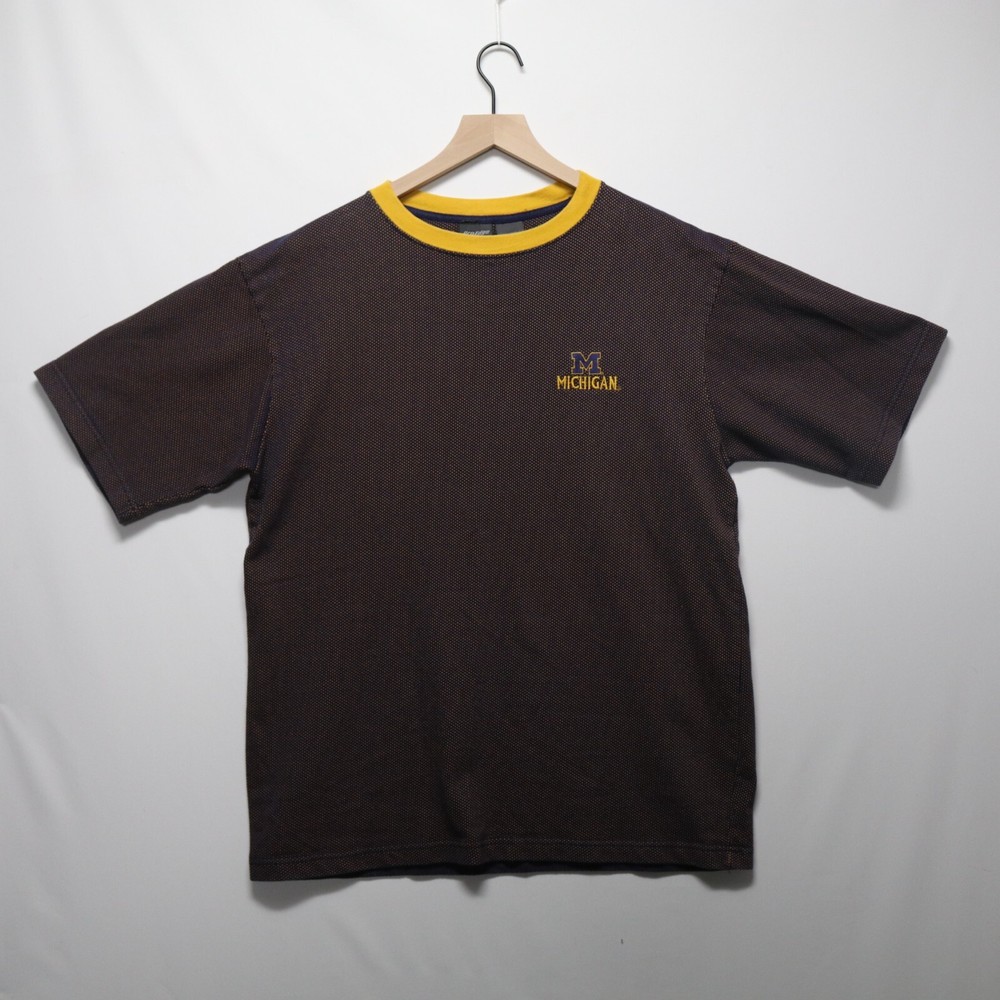 Vintage University of Michigan Wolverines Mens Blue Yellow Polo Pullover Large