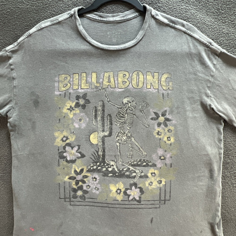 Billabong T-Shirt Mens Large Gray Desert Skeleton Short Sleeve Surf Skate