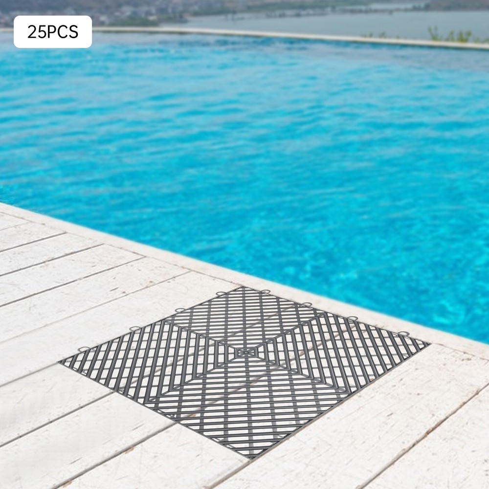 25PCS Graphite Interlocking 12x12 Deck Drainage Tiles 0.5 Inch Thick