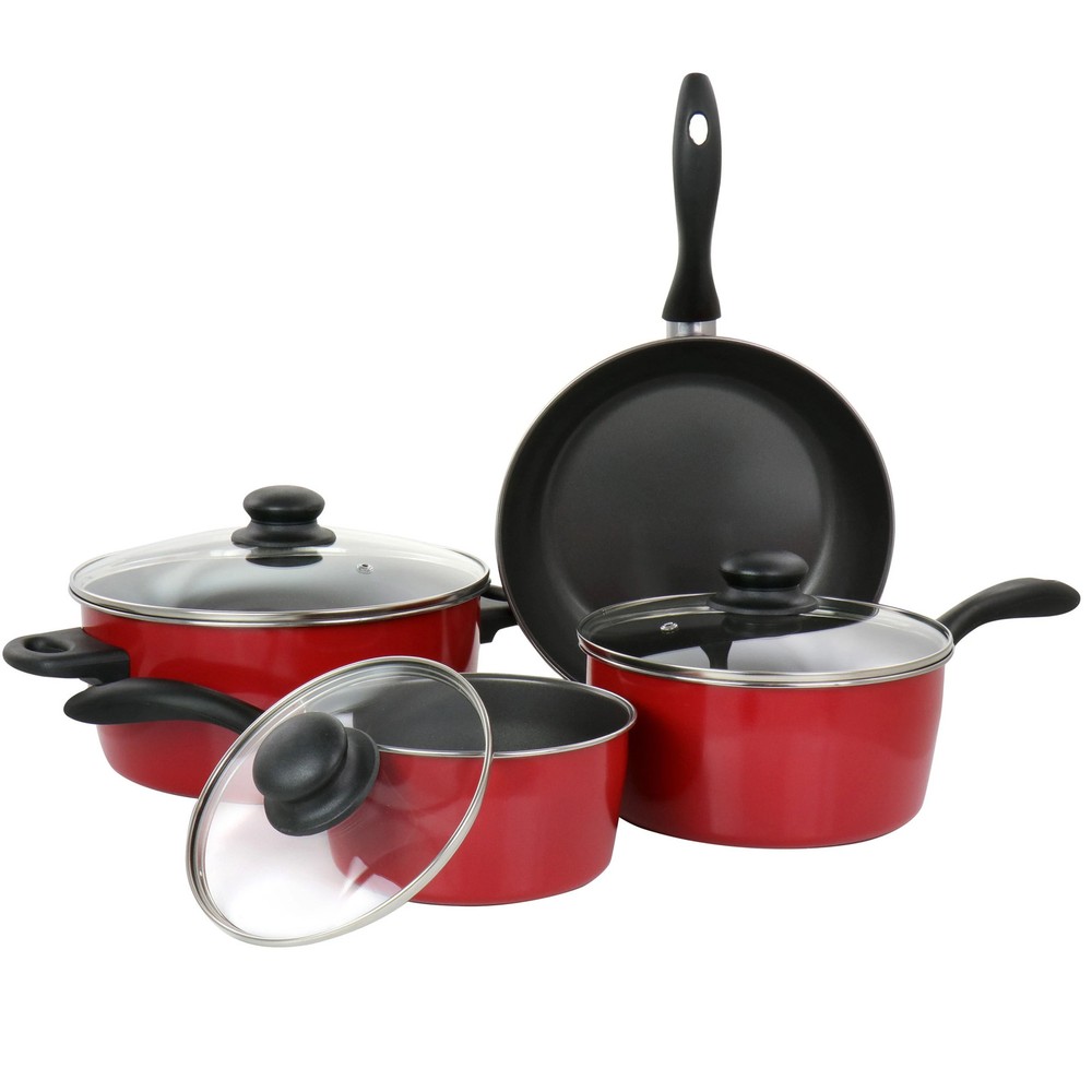 Gibson Home Armada 7-Piece Red Nonstick Carbon Steel Cookware Set