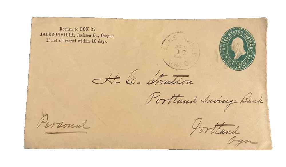 Jacksonville County Oregon Portland savings Bank OR Letterhead Envelope EE