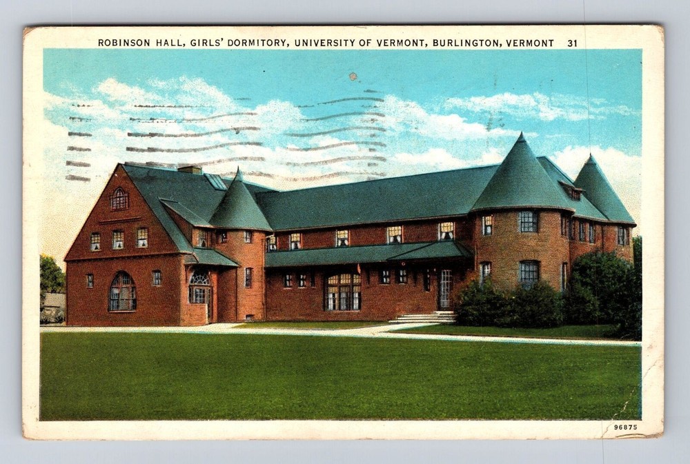 Burlington VT- Vermont, Robinson Hall, Girls Dorm, Vintage c1936 Postcard