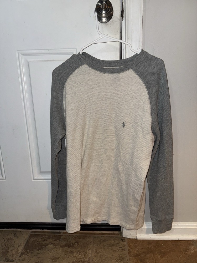Polo Ralph Lauren Men's Baseball Long Sleeve T-Shirt Gray White Waffle Size M