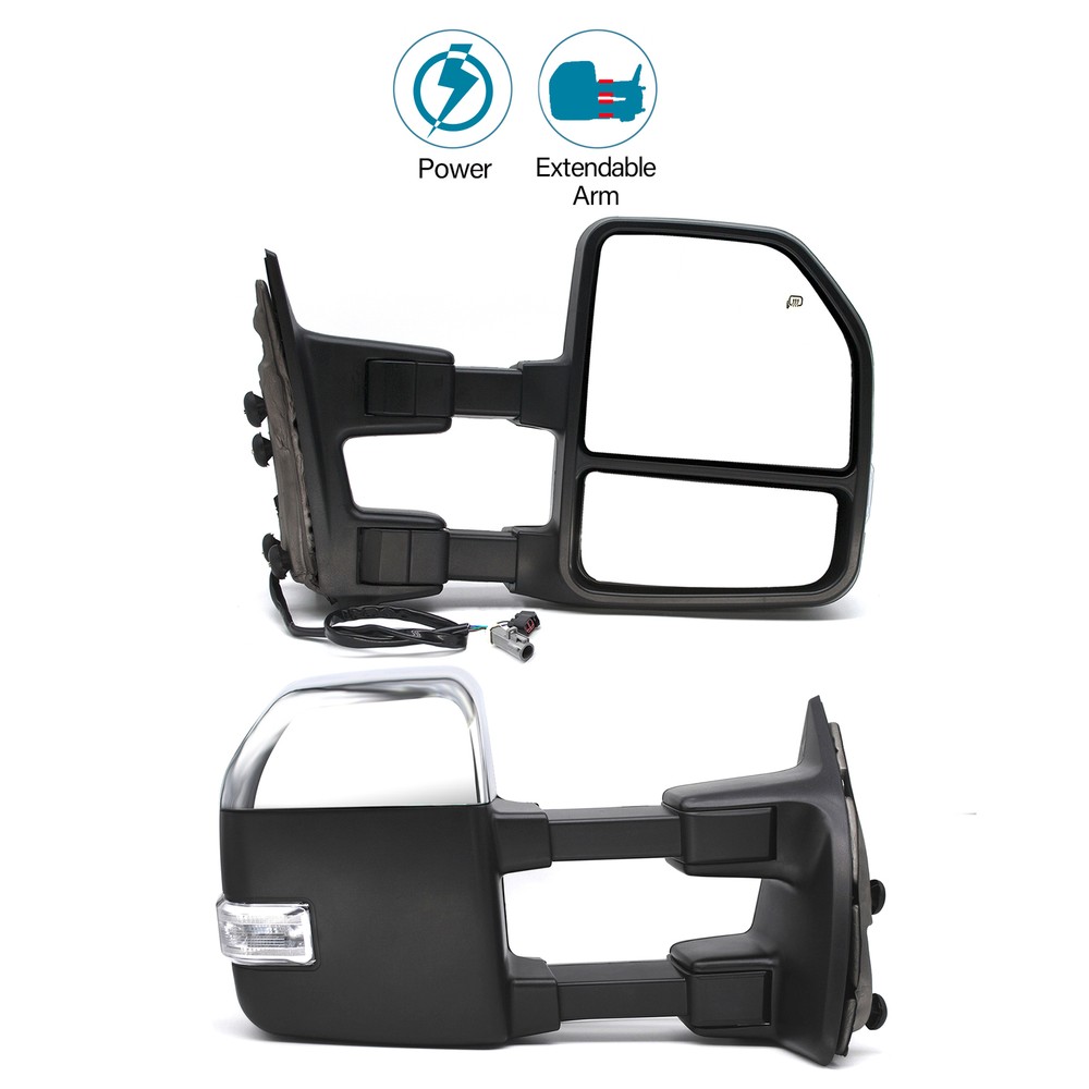 Power Signal Towing Side Mirrors for 1999-2001 Ford F-250 F-450 Super Duty Chrome