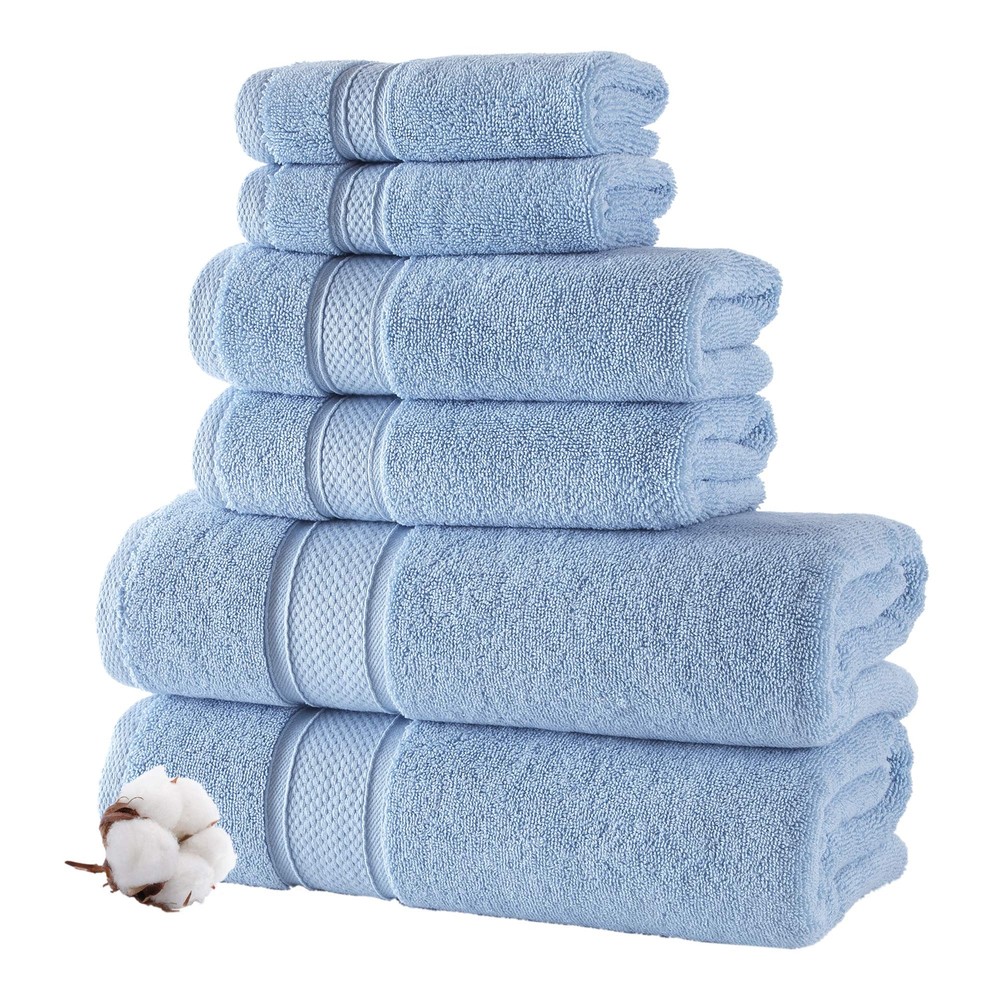 Luxury 6-Piece Turkish Sky Blue Bath Towel Set Soft Absorbent
