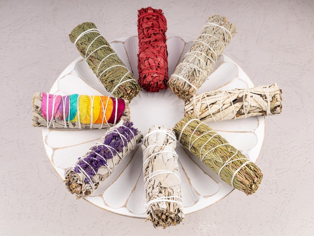 8pc Sage Smudge Sticks Set with Feather, White Sage, Blue Sage, Lavender & More