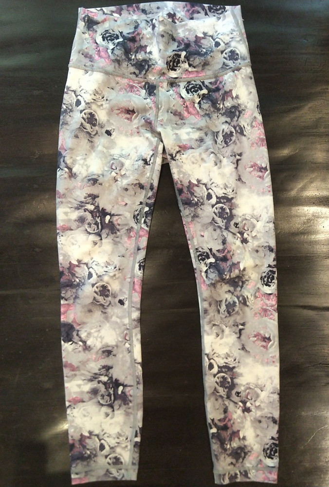 Lululemon Pink and Gray Floral Athleisure Leggings Estimated Size 6