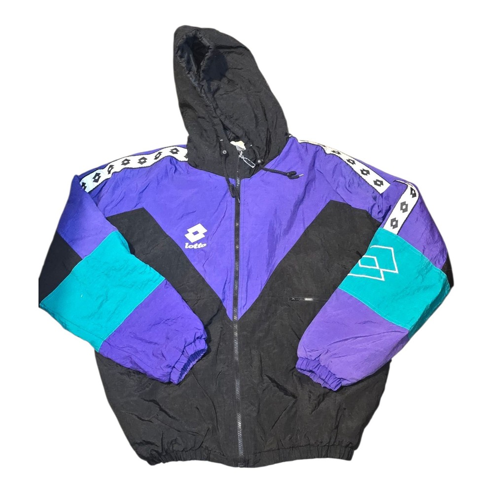 Vintage Lotto Italia Forza Ski Windbreaker Jacket L 90s Colorblock Hooded Korea
