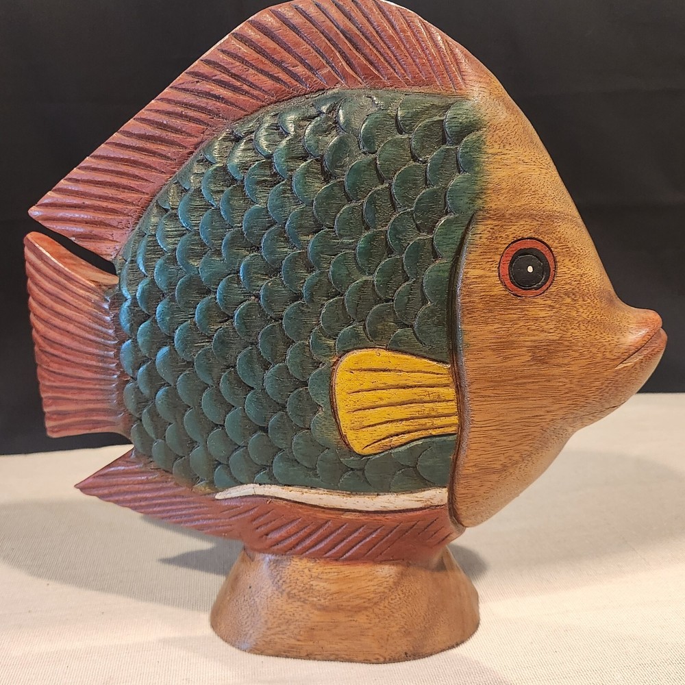 Tropical Fish Sculpture Hand Carved Art Tiki Bar  11 