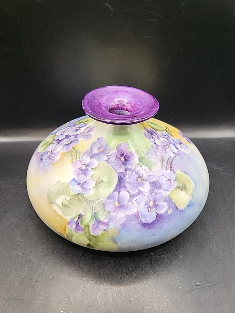 Antique LIMOGES Handpainted Violets Vase  - J.P.L. France (Jean Pouyat Limoges)