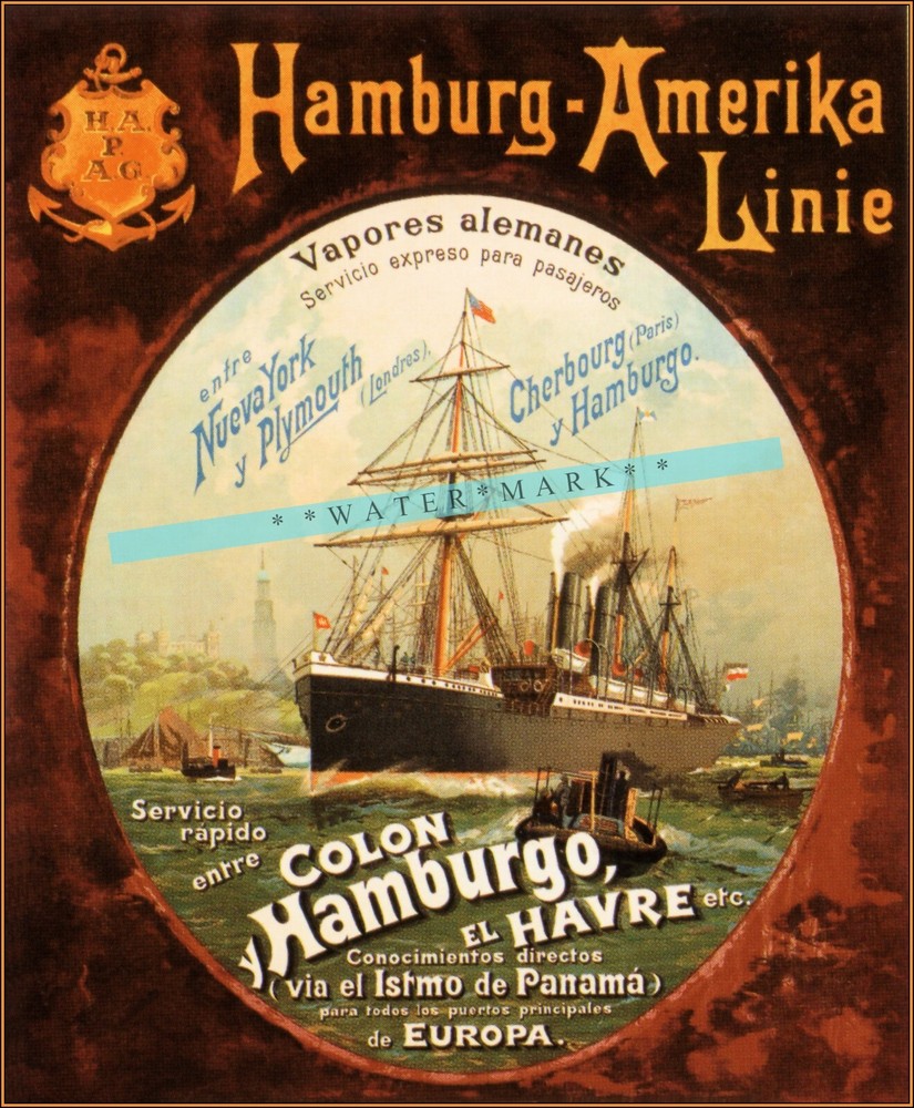 Hamburg America Line 1883 Spanish Vintage Poster Print Retro Style Ship Art