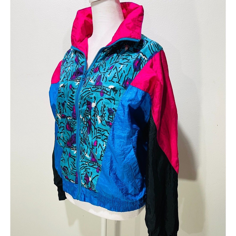 Westside connection windbreaker jacket vtg 80's Y2K Colorblok festive women S