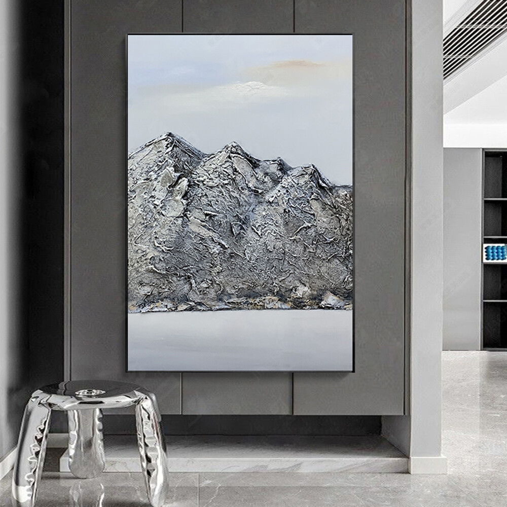 Pure Hand-Painted Oil Painting Snow Mountain Thick Texture Abstract Painting