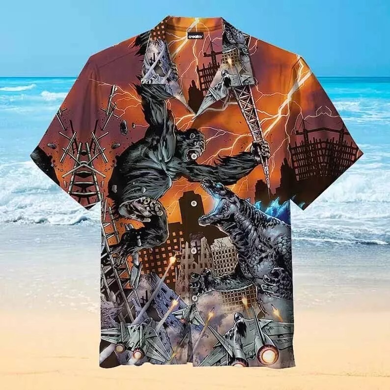 Godzilla vs King Kong Hawaiian Shirt - Bold Monster Battle Design  